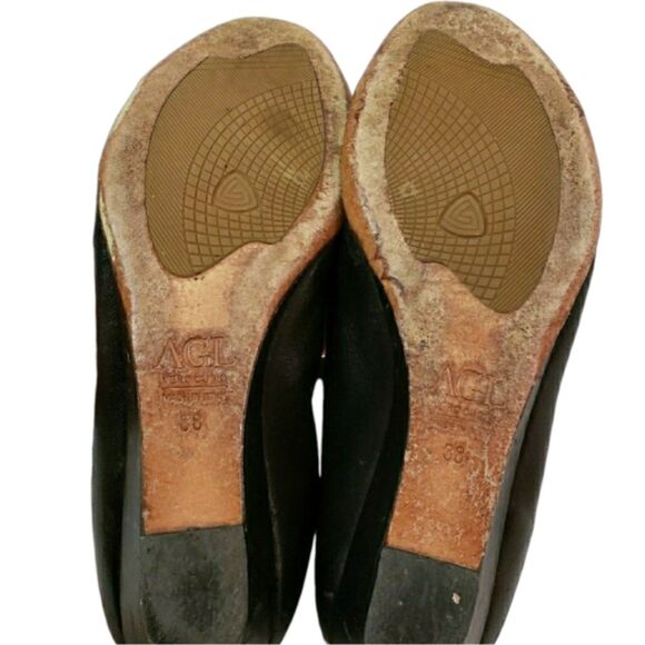 SOLD -Attilio Giusti Leombruni Cap Toe Black Leather Low Wedge Size 38 - Picture 4 of 6